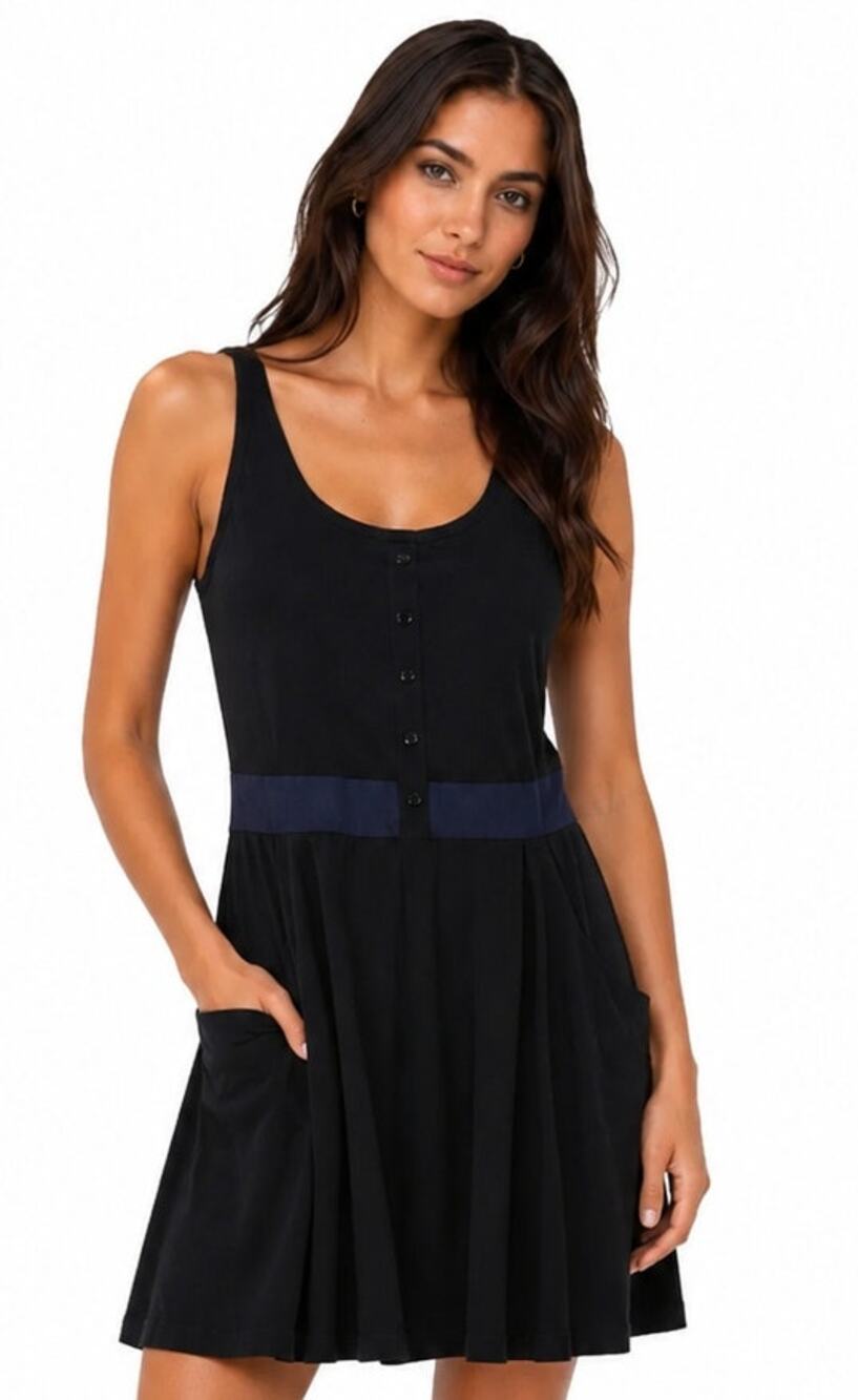 Theory Fit & Flare Button-Front Tank Dress in Black EUC Size P (X-Small)